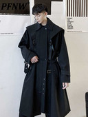 PFNW Férfi viselési pánt Kialakítás Funkció Középhosszú Trench kabát férfi profilhoz Térd feletti kabát Őszi fekete cipzáros széldzsekik