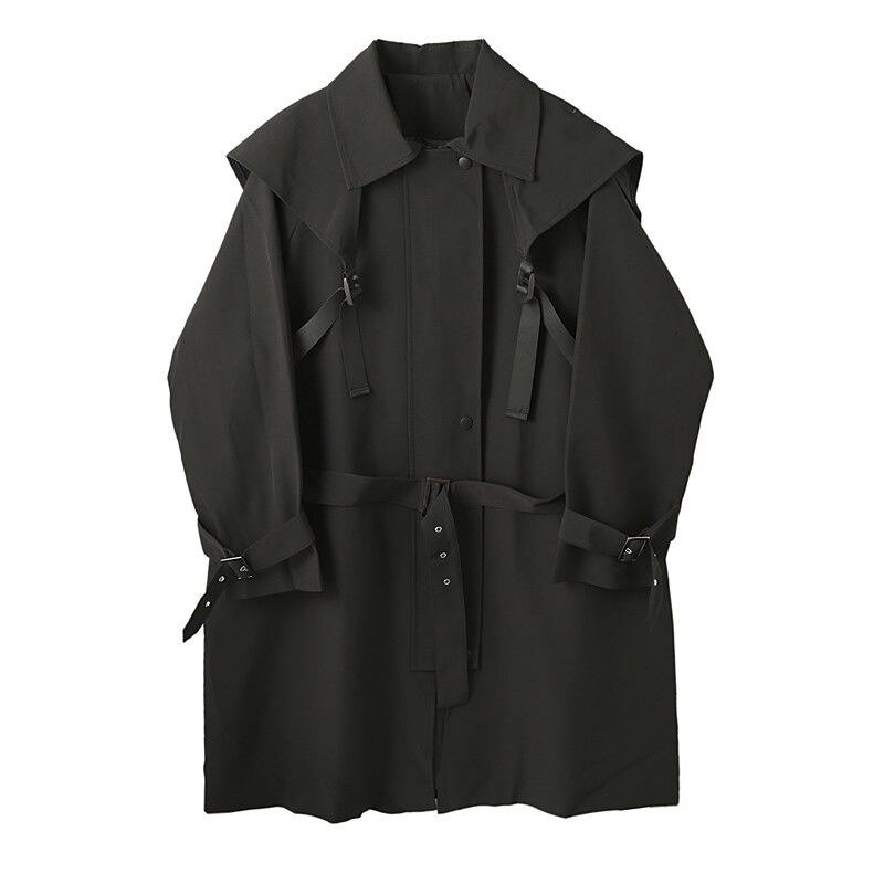 PFNW Férfi viselési pánt Kialakítás Funkció Középhosszú Trench kabát férfi profilhoz Térd feletti kabát Őszi fekete cipzáros széldzsekik