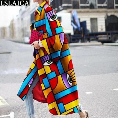 Ikdienas Trench Mētelis Sievietēm Rudens Ziemas Modes Apdruka Brīvs, Silts Garš Mētelis S-5XL Sieviešu ielas stila mēteļi