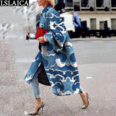 Ikdienas Trench Mētelis Sievietēm Rudens Ziemas Modes Apdruka Brīvs, Silts Garš Mētelis S-5XL Sieviešu ielas stila mēteļi