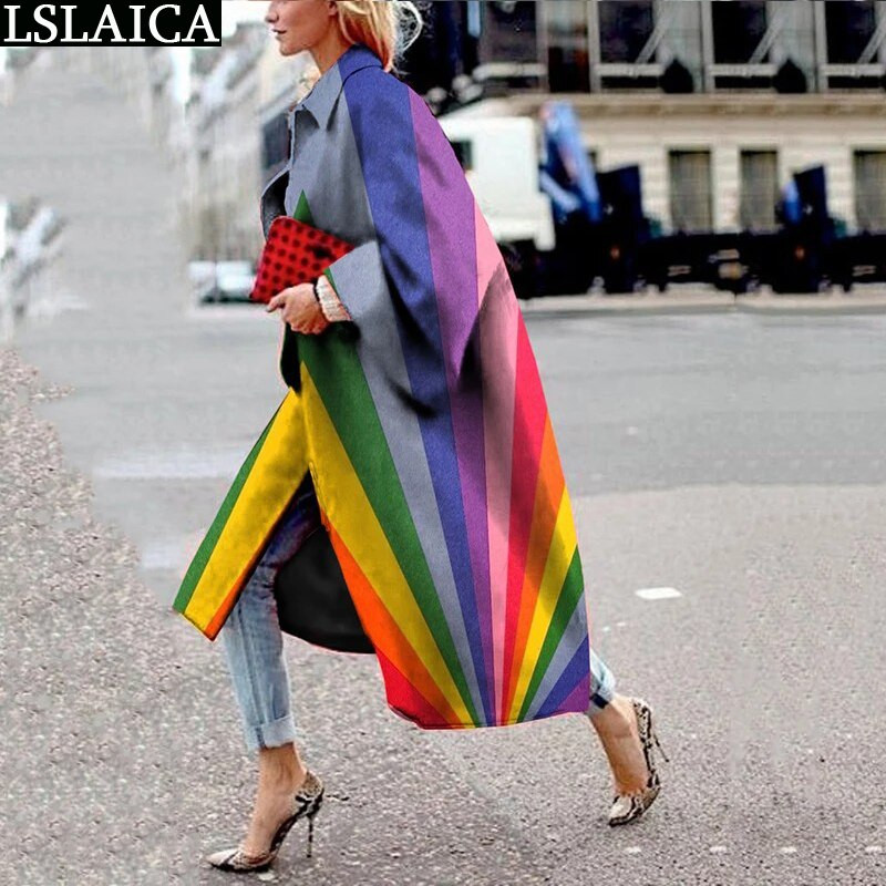 Ikdienas Trench Mētelis Sievietēm Rudens Ziemas Modes Apdruka Brīvs, Silts Garš Mētelis S-5XL Sieviešu ielas stila mēteļi