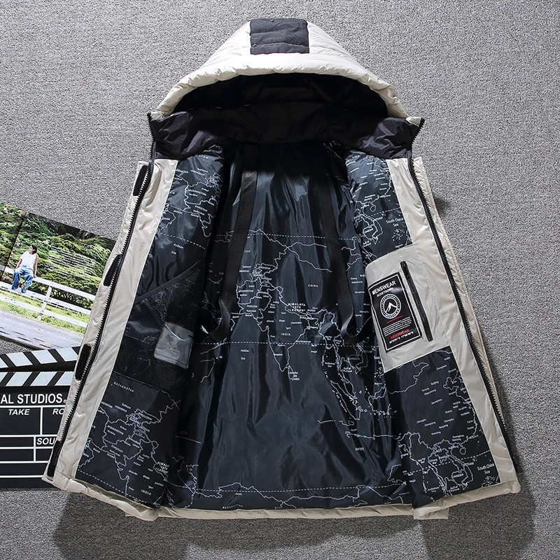 Ziemas jauns vīriešu sieviešu ikdienas dūnu jaka ar kapuci Bieza silta vīriešu apģērba balts pīļu dūnu mētelis, moderns ar cepuri parkas