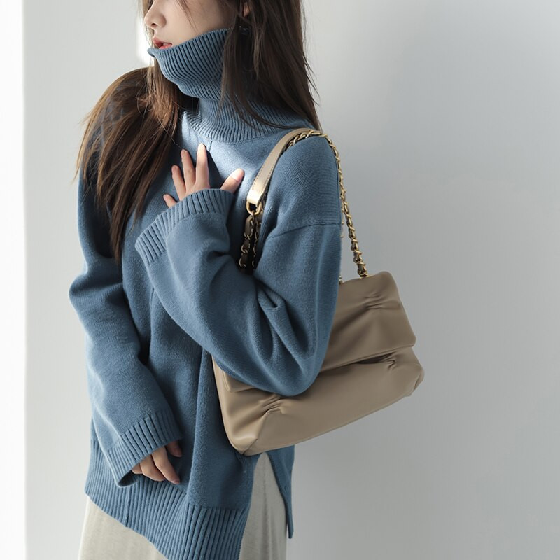 GIGOGOU Υψηλής ποιότητας Oversized Χαλαρό Φθινοπωρινό Χειμώνα Γυναικείο πουλόβερ με ζιβάγκο Μόδα Πλεκτό Ζεστό πουλόβερ Γυναικείο πουλόβερ