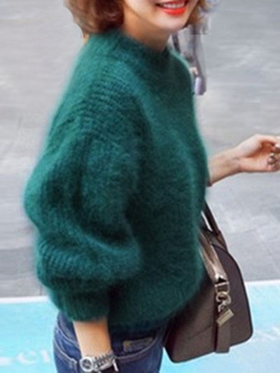 Balts mohēras biezs bruņurupuču džemperis rudens ziemas salds modes laternas piedurknes ikdienišķs vienkrāsains sieviešu pulovers