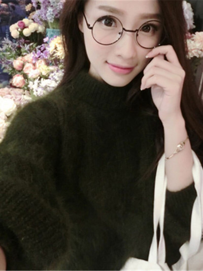 Balts mohēras biezs bruņurupuču džemperis rudens ziemas salds modes laternas piedurknes ikdienišķs vienkrāsains sieviešu pulovers