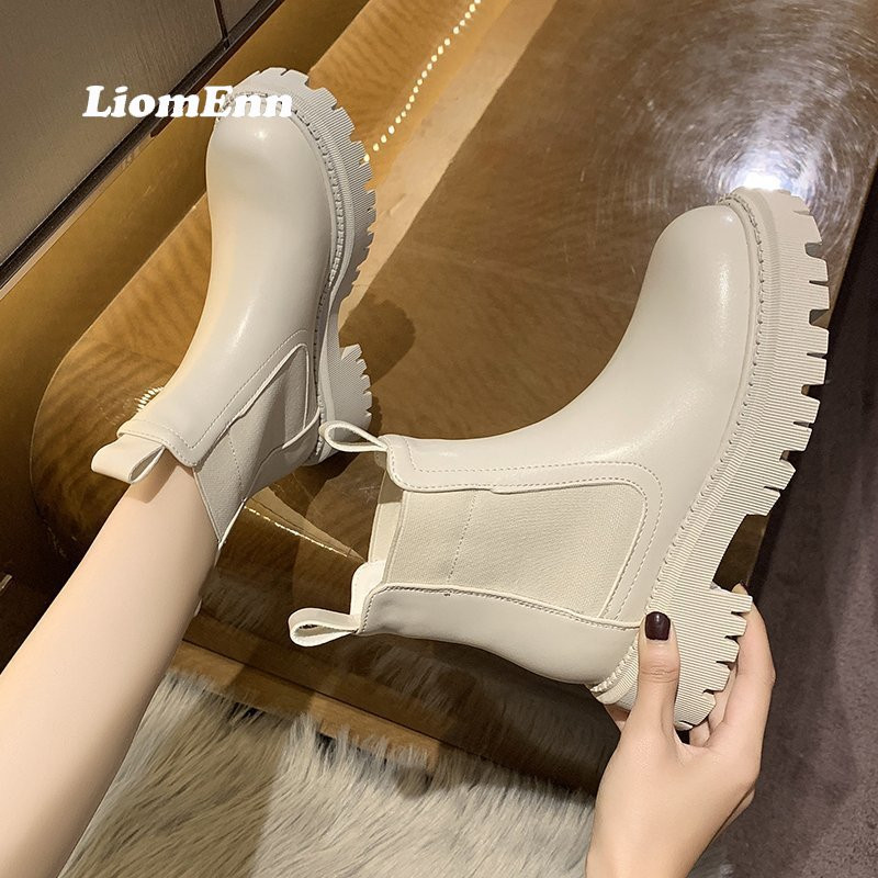 Rudens ziemas Chelsea zābaki sievietēm, 2022. gada platforma, brūni melni bēši balti puszābaki sievietēm, īsi, kupli, gotikas stila apavi