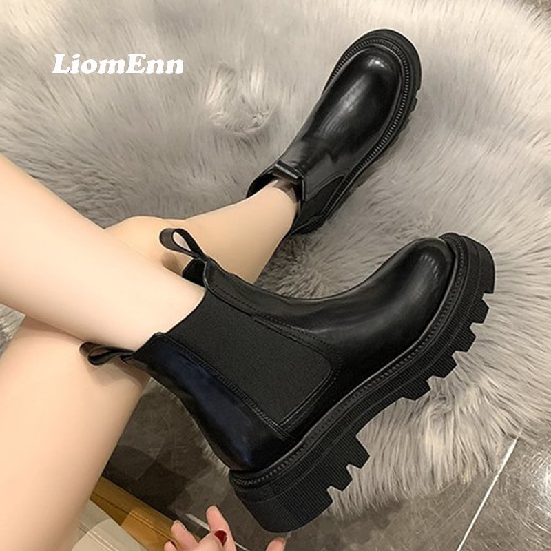 Rudens ziemas Chelsea zābaki sievietēm, 2022. gada platforma, brūni melni bēši balti puszābaki sievietēm, īsi, kupli, gotikas stila apavi