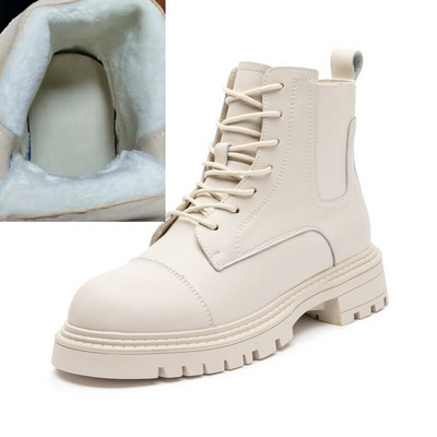 Marton Μπότες Γυναικεία βρετανικό στιλ Χειμώνας 2022 Νέα γυναικεία  με κορδόνια Μπότες Chelsea Γυναικείες μπότες με χοντρή γούνα