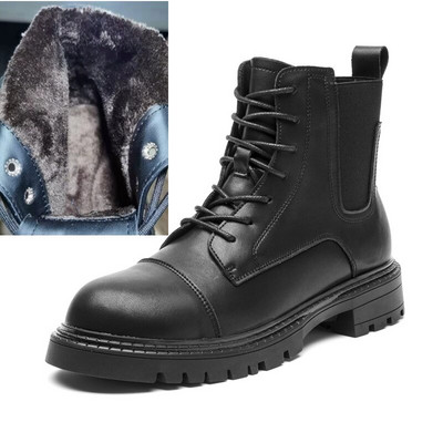 Marton Μπότες Γυναικεία βρετανικό στιλ Χειμώνας 2022 Νέα γυναικεία  με κορδόνια Μπότες Chelsea Γυναικείες μπότες με χοντρή γούνα