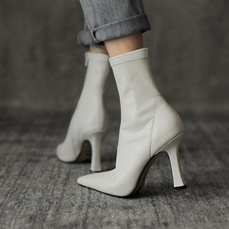 Augstpapēžu kurpes smails purngals kails zābaki melni zābaki Modes tievi papēžu zābaki Retro sieviešu apavi Botas