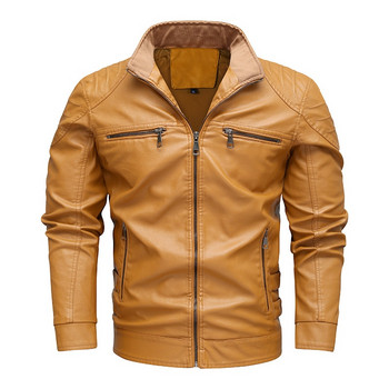 Ανδρική Γούνινη Μοτοσικλέτα Casual Faux PU Leahter Jacket Ανδρικό γιακά Καφέ Παλτό Άνοιξη Φθινόπωρο Plus Size Ropa De Hombre Λεπτό Παλτό 6XL