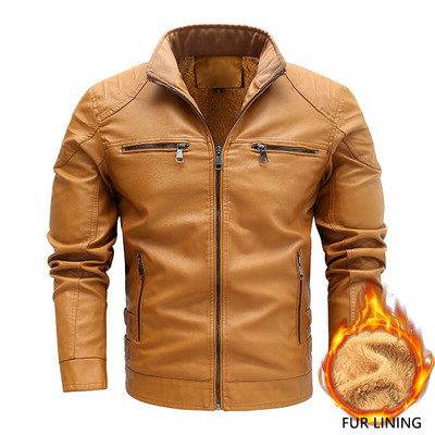Vīriešu kažokādas Motocikls Ikdienas mākslīgās PU ādas jaka Vīriešu statīvs apkakle brūns mētelis pavasara rudens lielizmēra Ropa De Hombre plāns mētelis 6XL