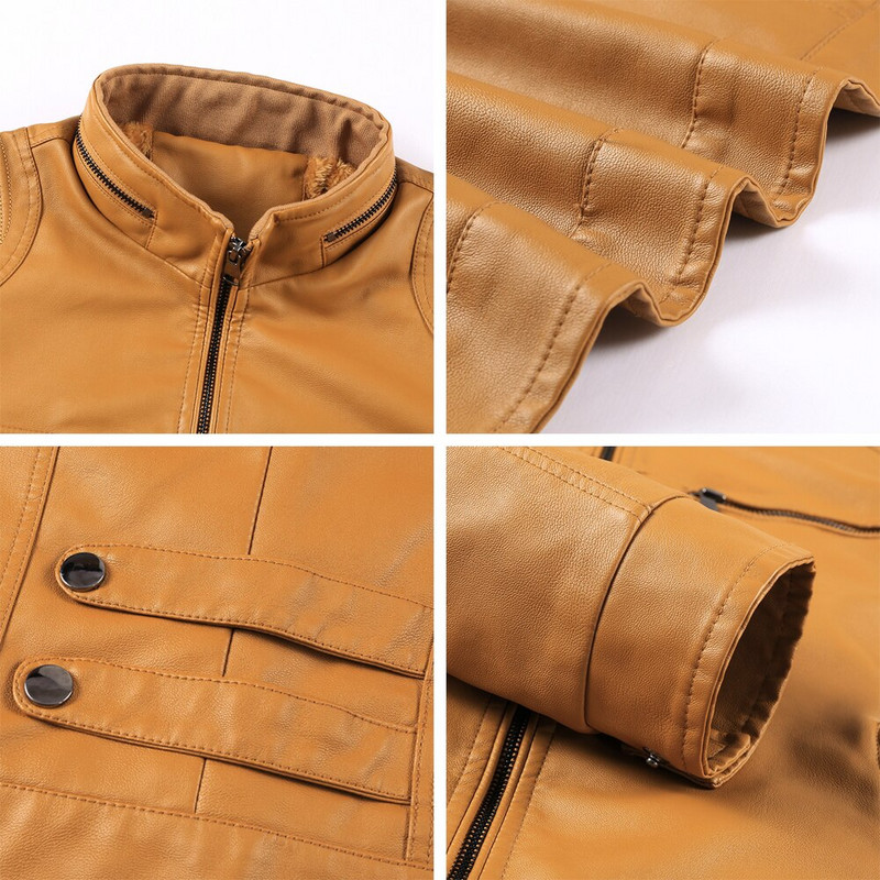 Vīriešu kažokādas Motocikls Ikdienas mākslīgās PU ādas jaka Vīriešu statīvs apkakle brūns mētelis pavasara rudens lielizmēra Ropa De Hombre plāns mētelis 6XL