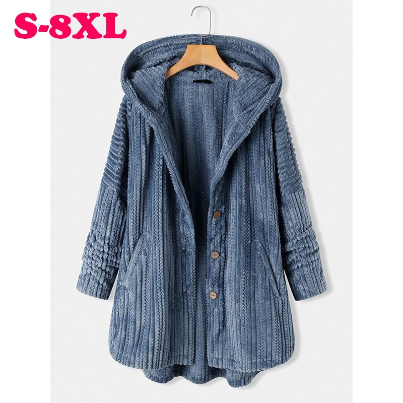 Plus Size Γυναικεία Ρούχα 8xl Φθινοπωρινό Χειμερινό Μονό Στήθος Μονόστηθο Φαρδύ Μακρυμάνικο Παλτό με Κουκούλα Γυναικεία Παλτό Plus Size