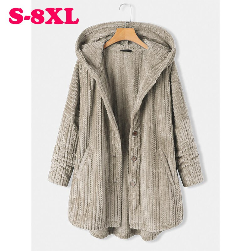 Plus Size Γυναικεία Ρούχα 8xl Φθινοπωρινό Χειμερινό Μονό Στήθος Μονόστηθο Φαρδύ Μακρυμάνικο Παλτό με Κουκούλα Γυναικεία Παλτό Plus Size