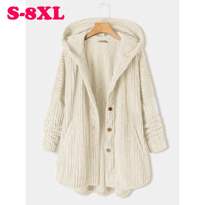Plus Size Γυναικεία Ρούχα 8xl Φθινοπωρινό Χειμερινό Μονό Στήθος Μονόστηθο Φαρδύ Μακρυμάνικο Παλτό με Κουκούλα Γυναικεία Παλτό Plus Size
