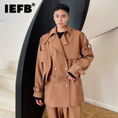 IEFB muška jesenska modna niša kratka vjetrovka s dvostrukim kopčanjem, kaput s dugmadima i dugim rukavima.