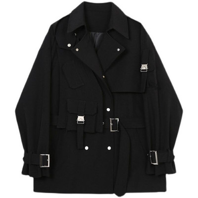 IEFB muška jesenska modna niša kratka vjetrovka s dvostrukim kopčanjem, kaput s dugmadima i dugim rukavima.