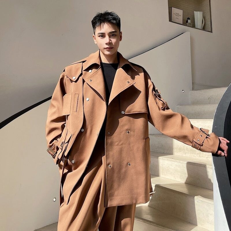 IEFB muška jesenska modna niša kratka vjetrovka s dvostrukim kopčanjem, kaput s dugmadima i dugim rukavima.