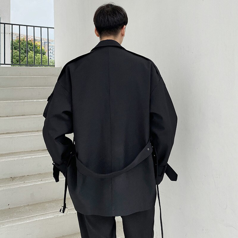 IEFB muška jesenska modna niša kratka vjetrovka s dvostrukim kopčanjem, kaput s dugmadima i dugim rukavima.