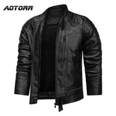 Vīriešu PU jaka Ādas jakas stāvus apkakle Vīriešu dizains ar rāvējslēdzēju Vējjaka Slim Fit ādas mēteļi Jauni ielas apģērbi