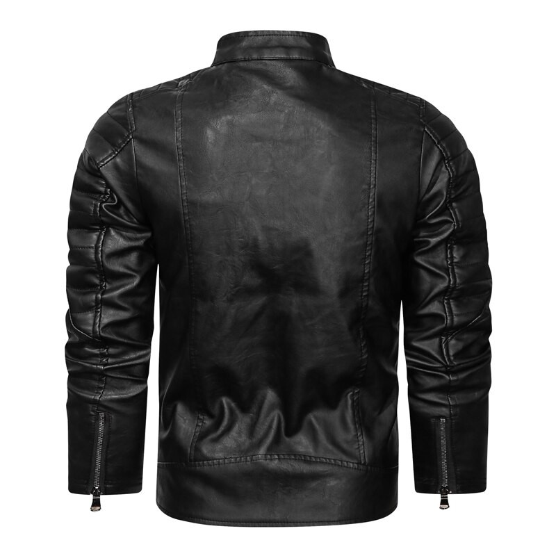 Vīriešu PU jaka Ādas jakas stāvus apkakle Vīriešu dizains ar rāvējslēdzēju Vējjaka Slim Fit ādas mēteļi Jauni ielas apģērbi