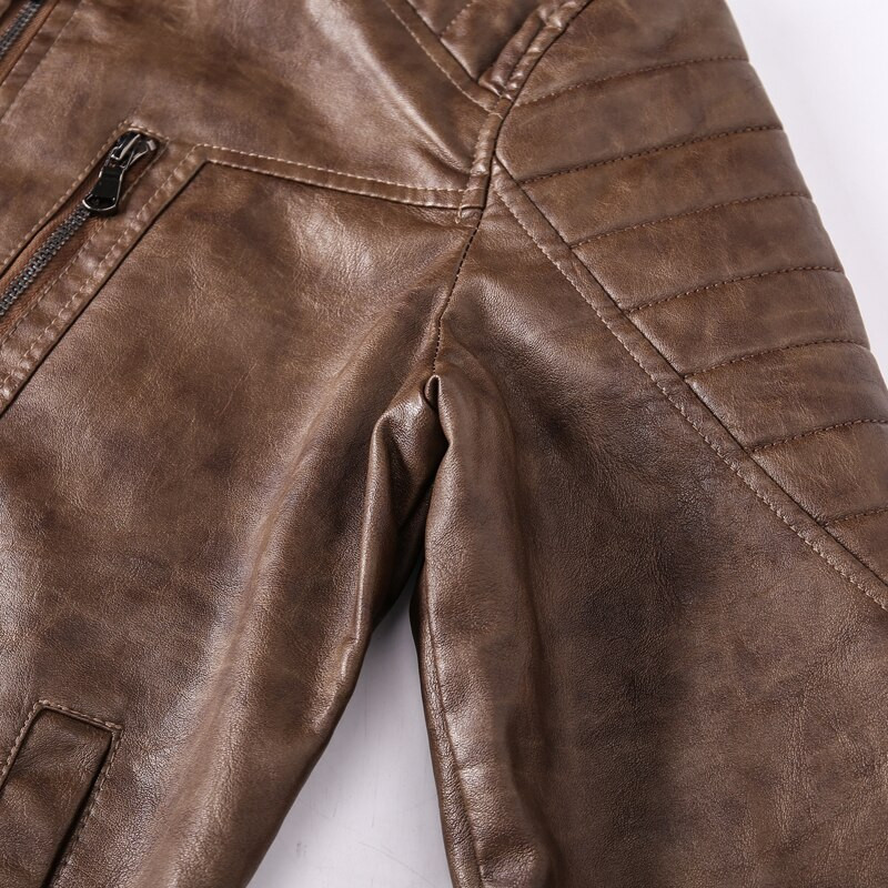 Vīriešu PU jaka Ādas jakas stāvus apkakle Vīriešu dizains ar rāvējslēdzēju Vējjaka Slim Fit ādas mēteļi Jauni ielas apģērbi