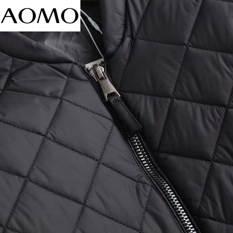 AOMO Sieviešu augstas kvalitātes viengabala liela izmēra plānas parkas kokvilnas jaka ar garām piedurknēm sievietēm, melna polsterēta virsjaka 4C86A