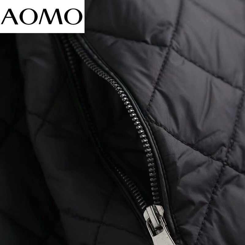 AOMO Sieviešu augstas kvalitātes viengabala liela izmēra plānas parkas kokvilnas jaka ar garām piedurknēm sievietēm, melna polsterēta virsjaka 4C86A