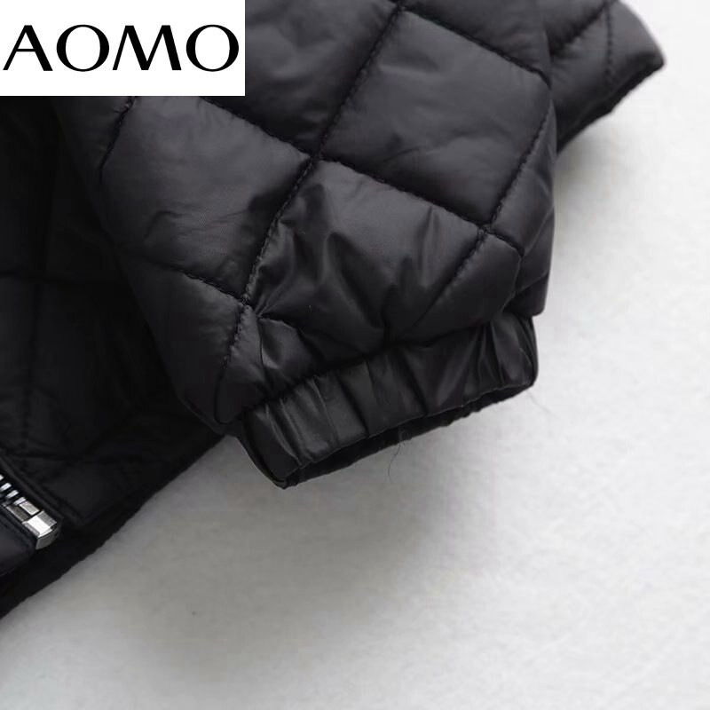 AOMO Sieviešu augstas kvalitātes viengabala liela izmēra plānas parkas kokvilnas jaka ar garām piedurknēm sievietēm, melna polsterēta virsjaka 4C86A