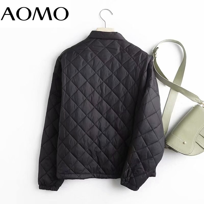 AOMO Sieviešu augstas kvalitātes viengabala liela izmēra plānas parkas kokvilnas jaka ar garām piedurknēm sievietēm, melna polsterēta virsjaka 4C86A