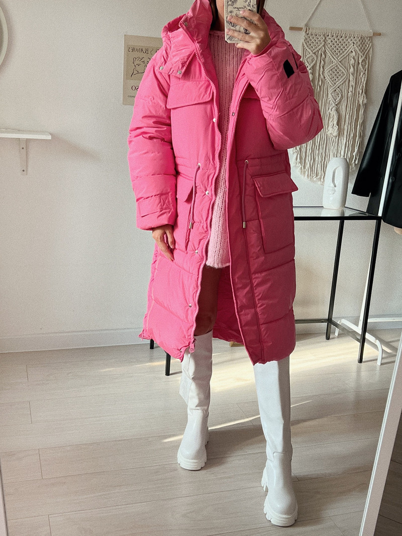 Ρωσικό στιλ Spot 2022 Νέο βαμβακερό γυναικείο παλτό μονόχρωμο μακρυά με κουκούλα και παχύρρευστη μέση μεγάλη τσέπη βαμβακερό παλτό