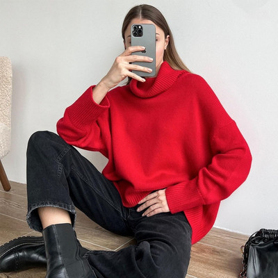 Lenmemsen ziemas brīvs trikotāžas džemperis sievietēm ikdienas džemperis ar garām piedurknēm, vienkrāsains sieviešu džemperis, moderns kašmira džemperis