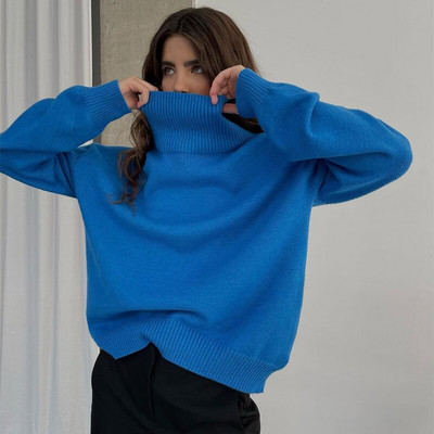 Lenmemsen ziemas brīvs trikotāžas džemperis sievietēm ikdienas džemperis ar garām piedurknēm, vienkrāsains sieviešu džemperis, moderns kašmira džemperis