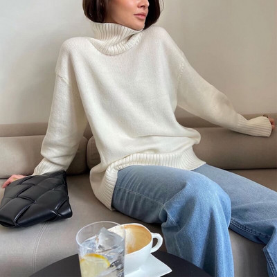 Lenmemsen ziemas brīvs trikotāžas džemperis sievietēm ikdienas džemperis ar garām piedurknēm, vienkrāsains sieviešu džemperis, moderns kašmira džemperis