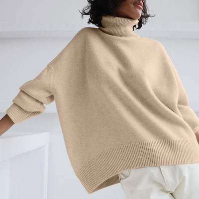 Lenmemsen ziemas brīvs trikotāžas džemperis sievietēm ikdienas džemperis ar garām piedurknēm, vienkrāsains sieviešu džemperis, moderns kašmira džemperis