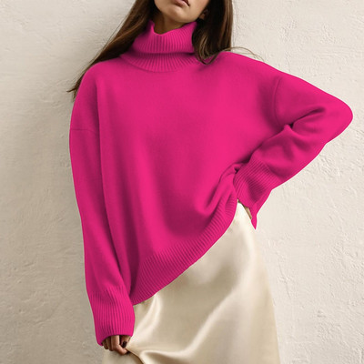 Lenmemsen ziemas brīvs trikotāžas džemperis sievietēm ikdienas džemperis ar garām piedurknēm, vienkrāsains sieviešu džemperis, moderns kašmira džemperis