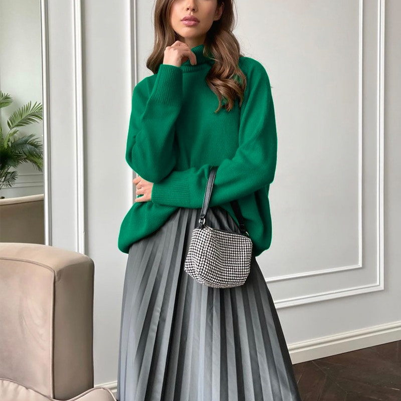 Lenmemsen ziemas brīvs trikotāžas džemperis sievietēm ikdienas džemperis ar garām piedurknēm, vienkrāsains sieviešu džemperis, moderns kašmira džemperis