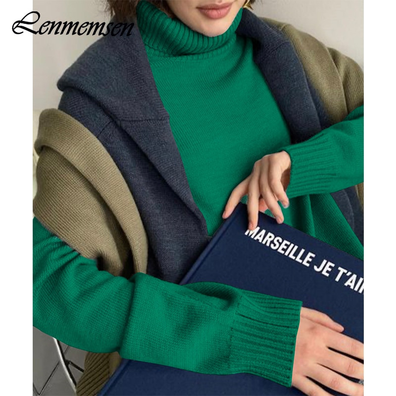 Lenmemsen ziemas brīvs trikotāžas džemperis sievietēm ikdienas džemperis ar garām piedurknēm, vienkrāsains sieviešu džemperis, moderns kašmira džemperis