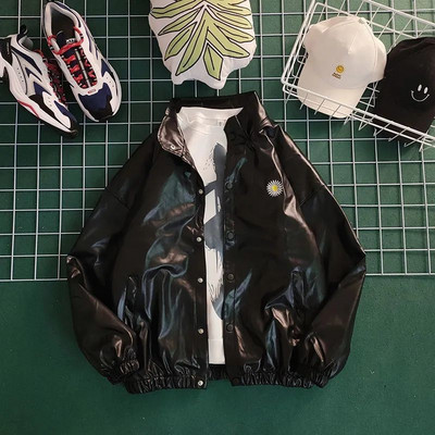 Vīriešu pavasara melna, mīksta mākslīgās ādas jaka 2022. gada vīriešu hiphopa jaka, ādas lielizmēra ielu apģērbi, kabatas Moto motociklistu punk apģērbi