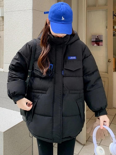 Sieviešu ziemas jaka 2022. gada jauns, silts, biezs kokvilnas Parka Mujer ikdienas plāns, melns mētelis, ziemas mētelis ar kapuci, sieviešu apģērbs