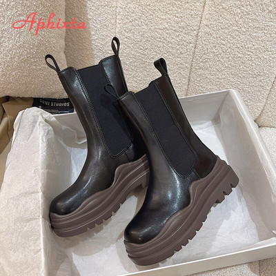 Aphixta 2022 Elastic band Γυναικείες μπότες Χειμερινές μπότες αστραγάλου για γυναίκες με χοντρό τακούνι πλατφόρμα Women INS Hot Chelsea Boots Shoes Woman