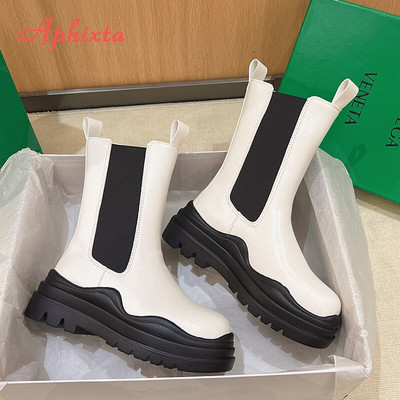 Aphixta 2022 Elastic band Γυναικείες μπότες Χειμερινές μπότες αστραγάλου για γυναίκες με χοντρό τακούνι πλατφόρμα Women INS Hot Chelsea Boots Shoes Woman