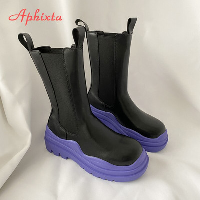 Aphixta 2022 Elastic band Γυναικείες μπότες Χειμερινές μπότες αστραγάλου για γυναίκες με χοντρό τακούνι πλατφόρμα Women INS Hot Chelsea Boots Shoes Woman