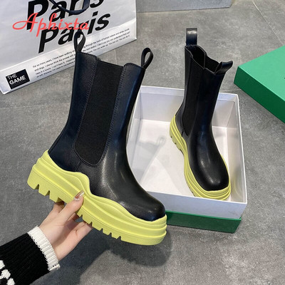 Aphixta 2022 Elastic band Γυναικείες μπότες Χειμερινές μπότες αστραγάλου για γυναίκες με χοντρό τακούνι πλατφόρμα Women INS Hot Chelsea Boots Shoes Woman