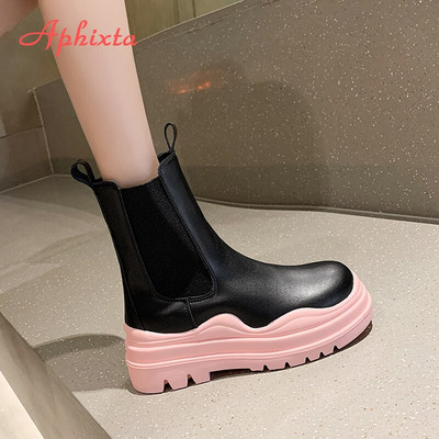 Aphixta 2022 Elastic band Γυναικείες μπότες Χειμερινές μπότες αστραγάλου για γυναίκες με χοντρό τακούνι πλατφόρμα Women INS Hot Chelsea Boots Shoes Woman