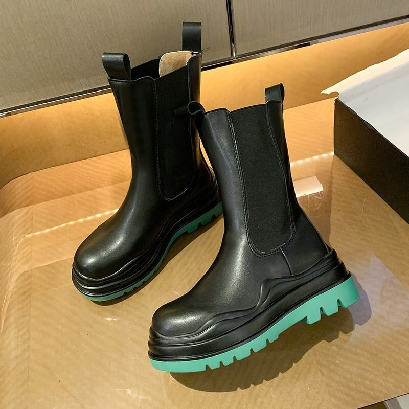 Aphixta 2022 Elastic band Γυναικείες μπότες Χειμερινές μπότες αστραγάλου για γυναίκες με χοντρό τακούνι πλατφόρμα Women INS Hot Chelsea Boots Shoes Woman