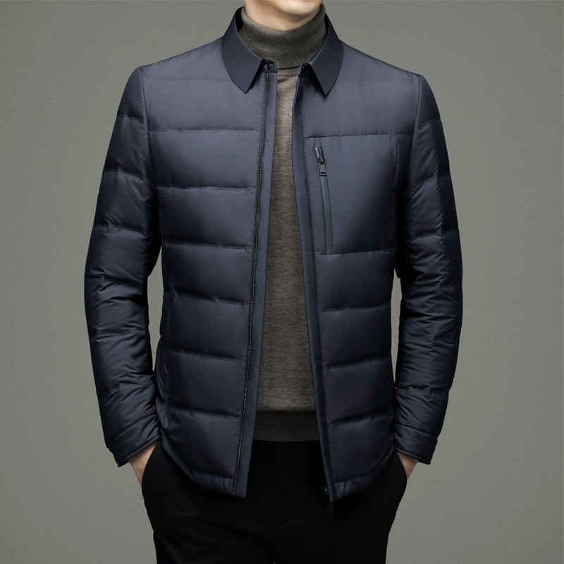 2022 Φθινοπωρινό χειμωνιάτικο πουπουλένιο ανδρικό μπουφάν Γκρι παλτό με πούπουλα πάπιας Μόδα Business Casual Ζεστό τζάκετ ανοιχτό γιακά Ανδρικά εξωτερικά ενδύματα