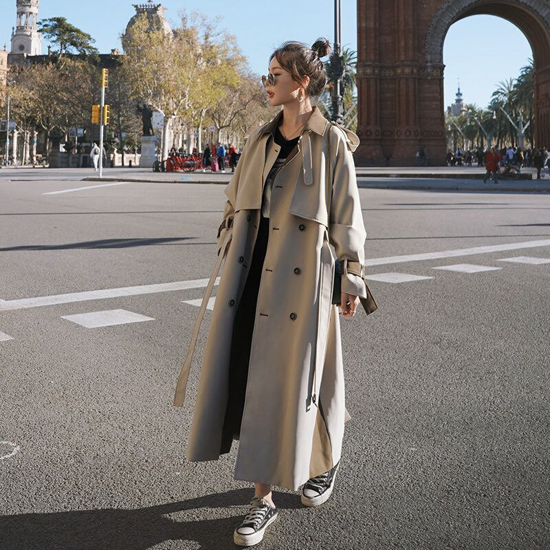 Britu stila sieviešu vējjakas mētelis 2022. gada rudens jauns korejiešu divrindu mētelis, vidēja garuma plāns mētelis