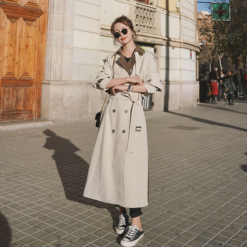 Britu stila sieviešu vējjakas mētelis 2022. gada rudens jauns korejiešu divrindu mētelis, vidēja garuma plāns mētelis